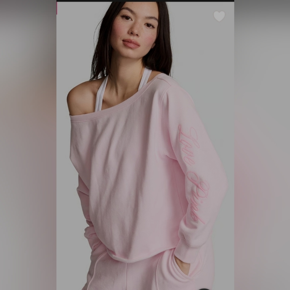 PINK Campus Fleece™ Rib Off-The-Shoulder Sweatshirt.